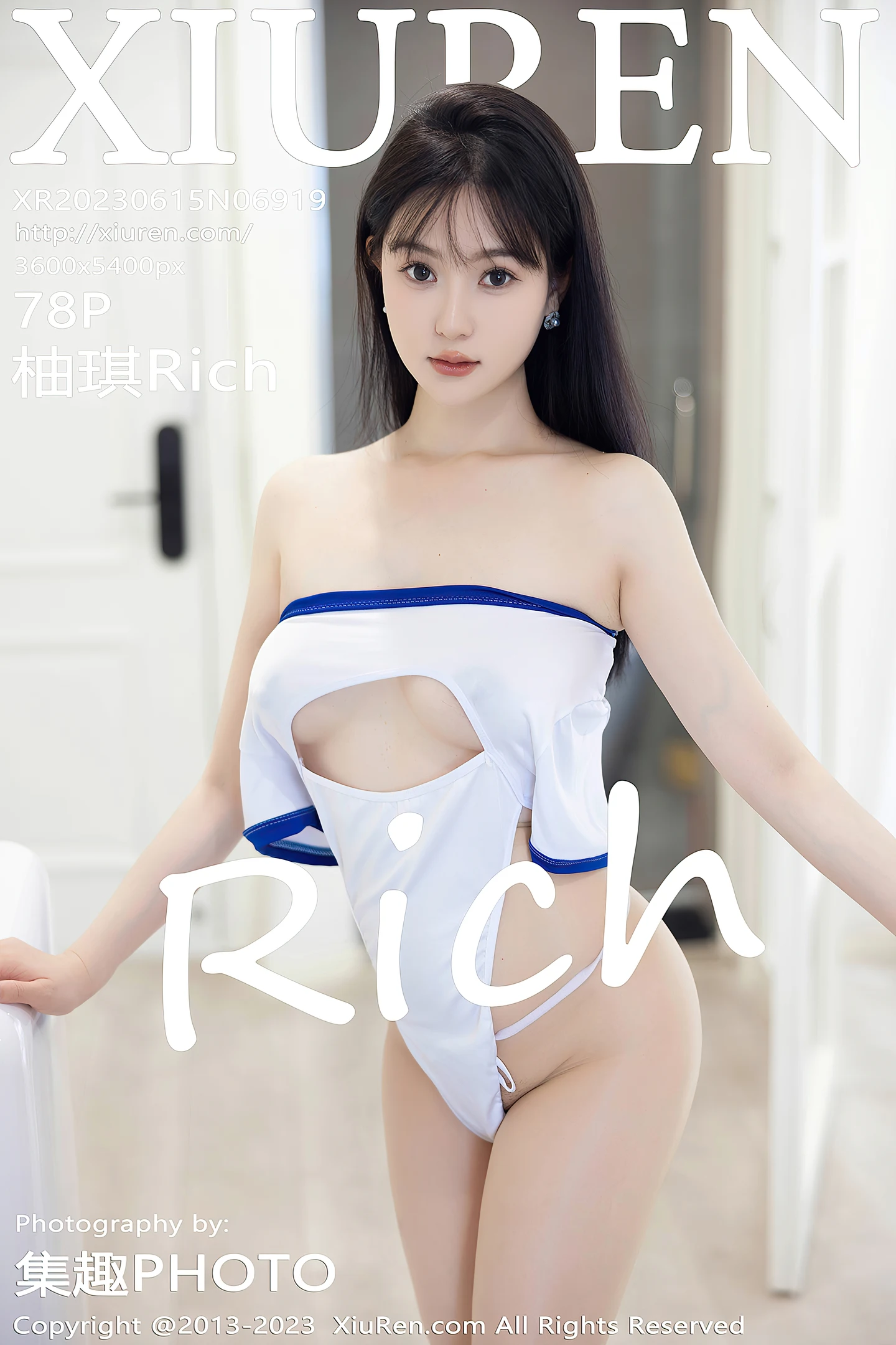 [XiuRen秀人网]2023.06.15 VOL.6919 柚琪Rich 白色连体短袖与牛仔短裤加肉丝美腿性感私房写真集-秀人网官方网站